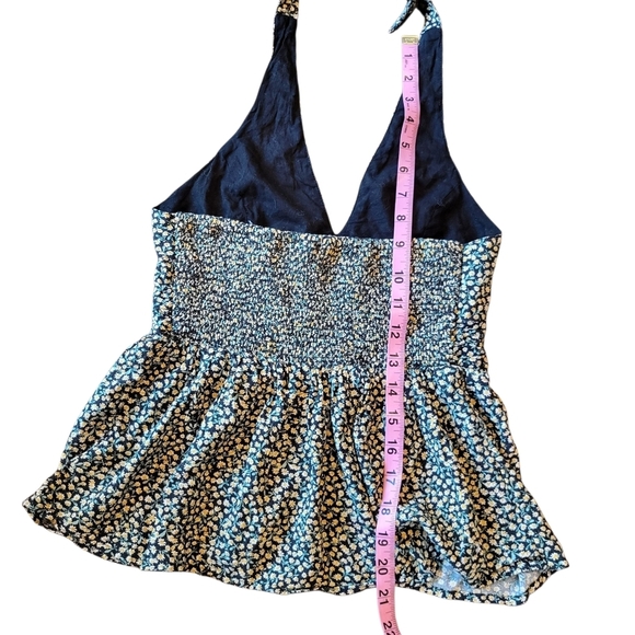 American Eagle Black Yellow Dainty Floral Print Halter Top - Picture 9 of 10